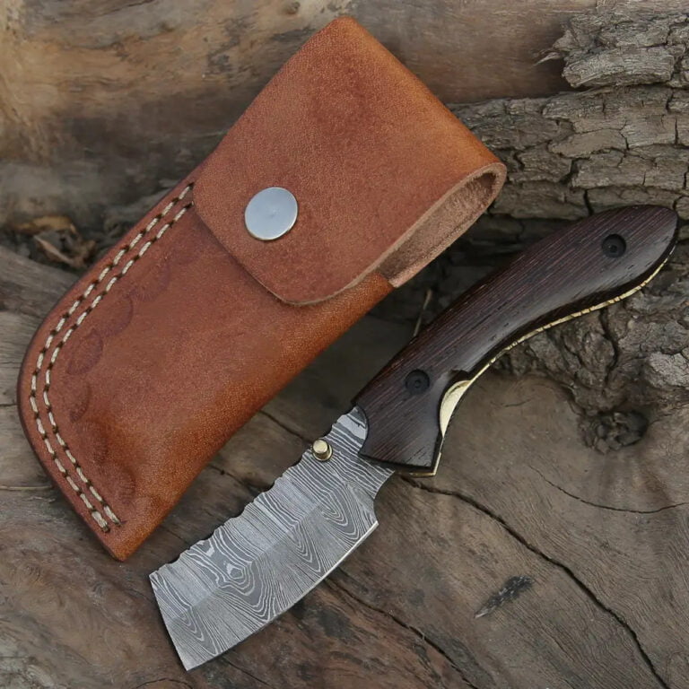 Damascus Cowboy Pocket Knife Folding Bull Cutter Sheath