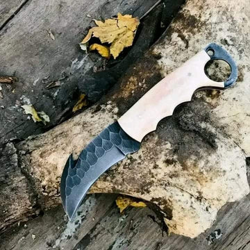 1095 Hawksbill knife - camel bone handle & leather sheath image 0