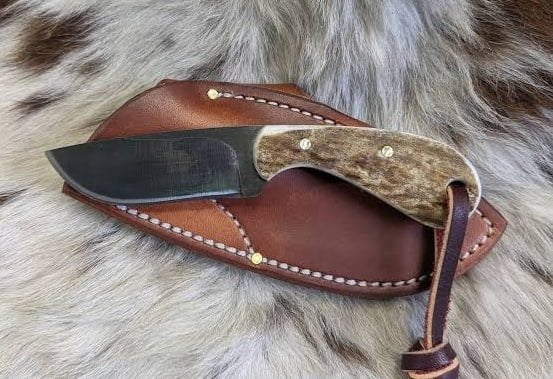 Cowboy Boot Knife D2 Steel Acid Wash & Stag Antler Handle image 0