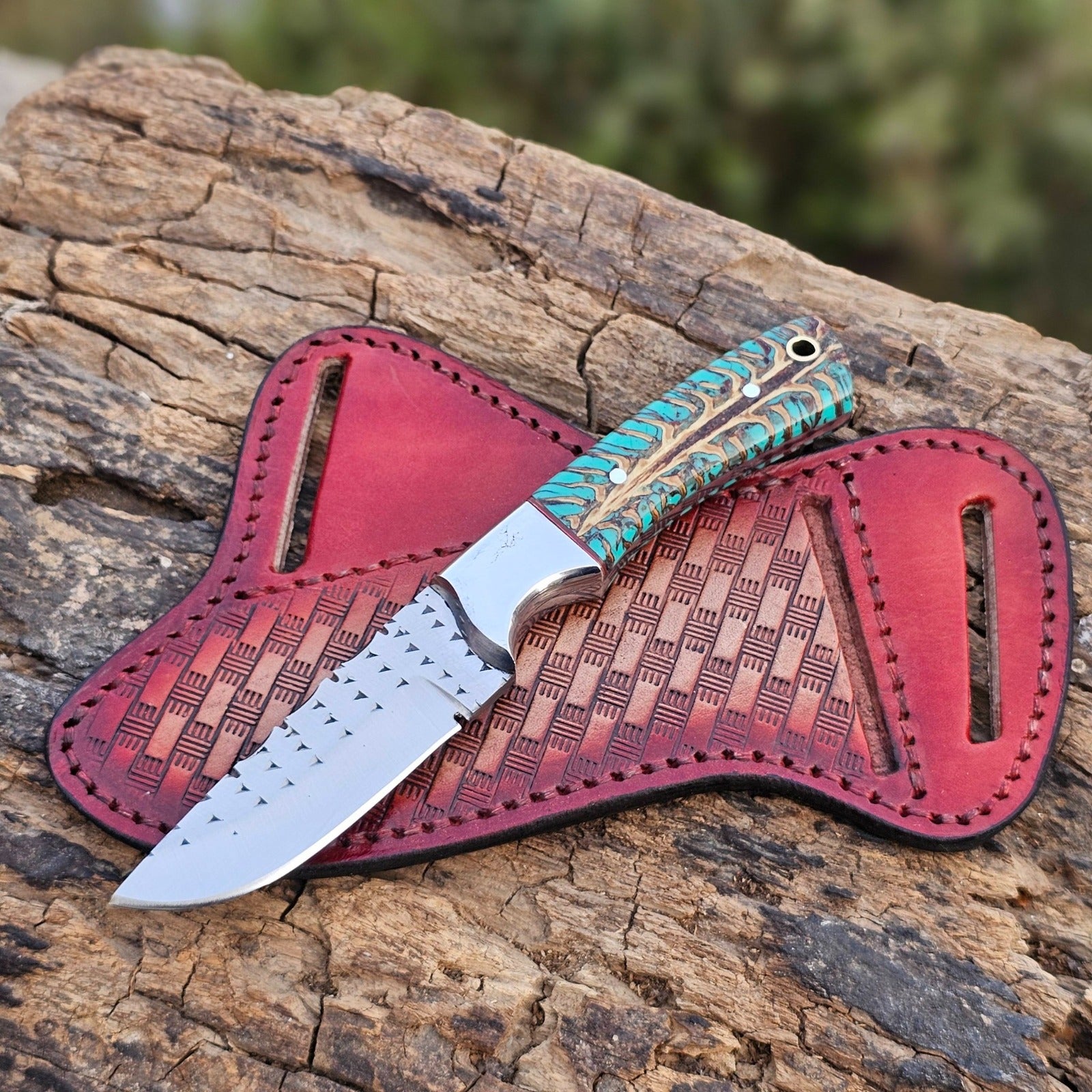 Farrier rasp steel cowboy knife with handmade leather sheath