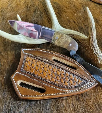 6" Ranch cowboy knife with cross draw leather sheath image 0