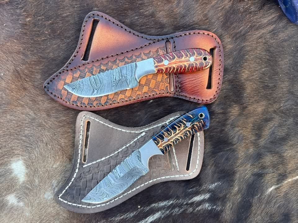 Best Cowboy hunting knife set with sheath - Pinecone handle and pancake western style leather sheath image 0
