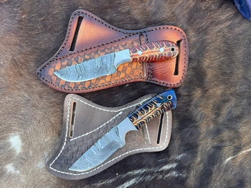 Best Cowboy hunting knife set with sheath - Pinecone handle and pancake western style leather sheath image 0
