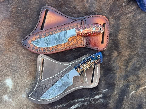 Best Cowboy hunting knife set with sheath - Pinecone handle and pancake western style leather sheath image 0