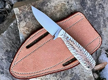 D2 steel cowboy knife with white pine cone handle image 0