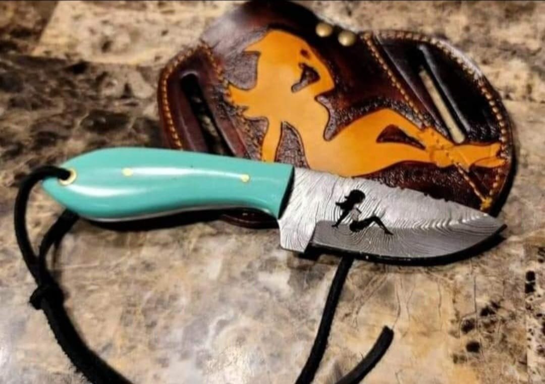 Damascus steel fixed blade Cowboy knife with sheath best Gift for Cowgirls image 0