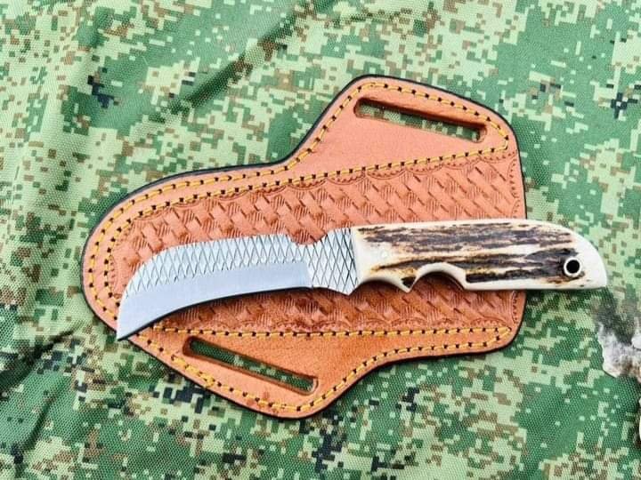 Hoofrasp hawkbill knife with leather sheath image 0