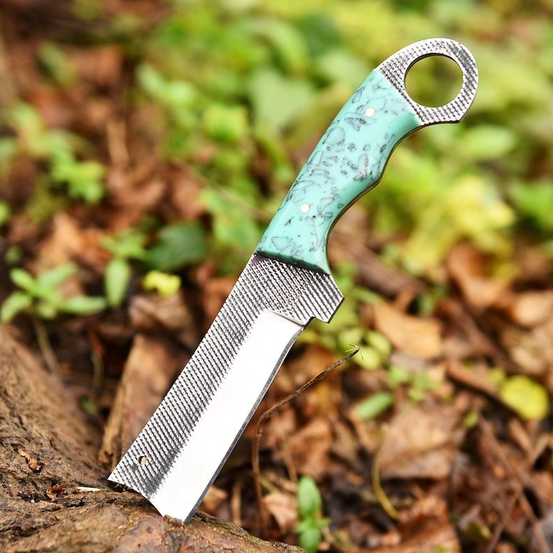 File rasp bull cutter knife with horizontal leather sheath image 0