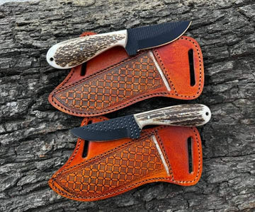 Chritmas deal buy 1 get 1 free black coated rasp steel cowboy set with stag handle and pancake leather sheath image 0