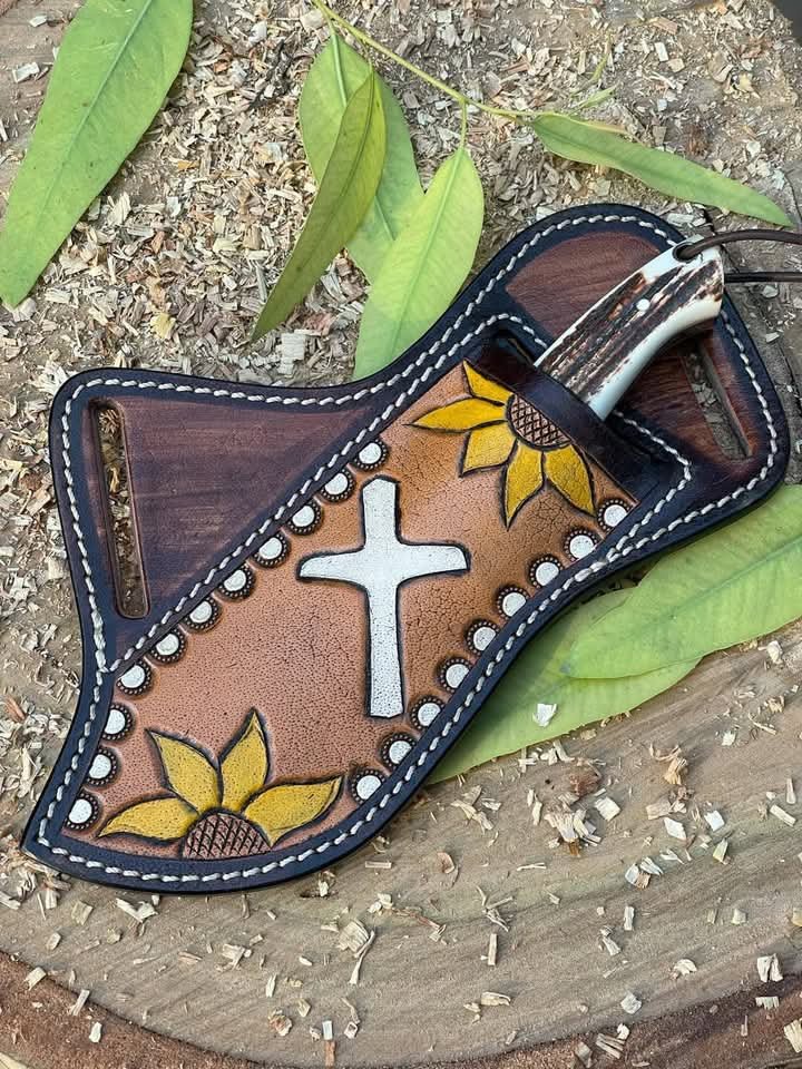 Artisan Cowboy Ranch knife with antler handle and tooled leather sheath image 0