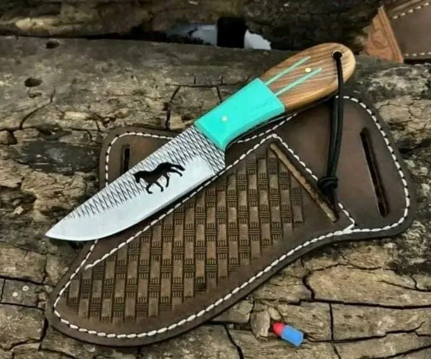 Handmade cowboy knife durable hoof rasp steel blade with pancake leather sheath image 0