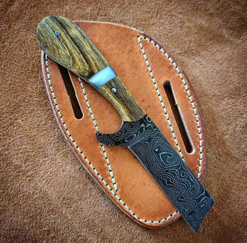 Damascus Cowboy Bull Cutter Knife With Sheath image 0