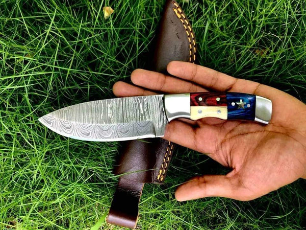 Texas Cowboy Knife Damascus Steel With Sheath image 0