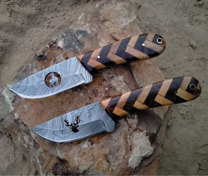 Damascus cowboy knife set with sheath Buy 1 get 1 free offer image 0