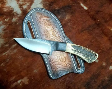 Western heritage 1095 Cowboy knife with stag antler handle and leather sheath image 0