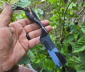 5160 steel black coated bull cutter knife "buffalo horn handle" image 0