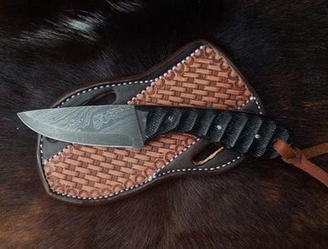 Damascus steel cowboy knife black micarta handle image 0