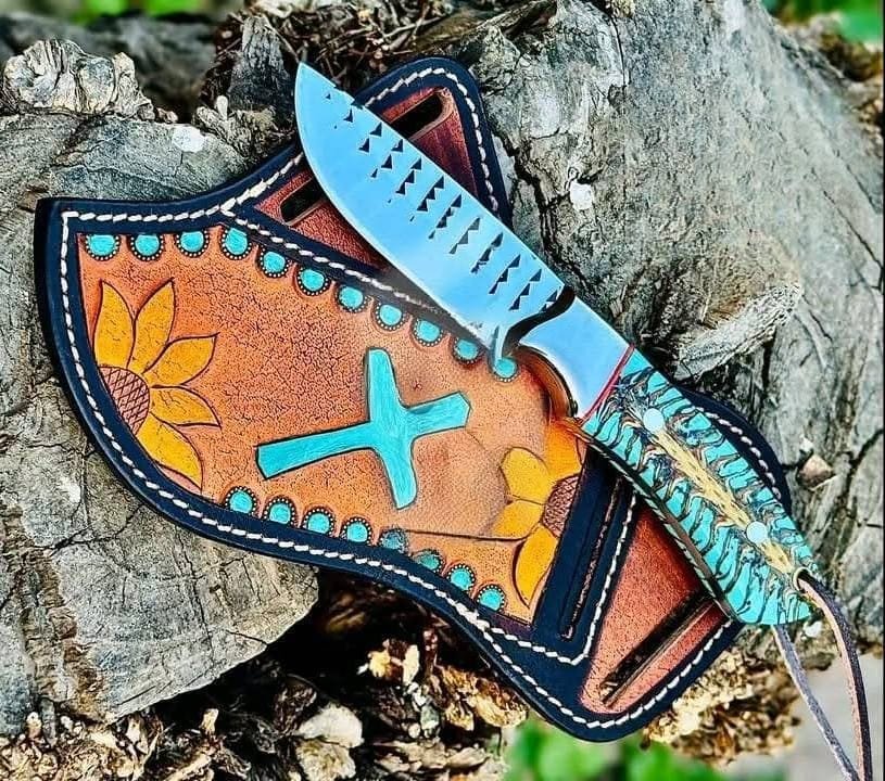 Handmade horse rasp knife and sheath with pinecone handle image 0