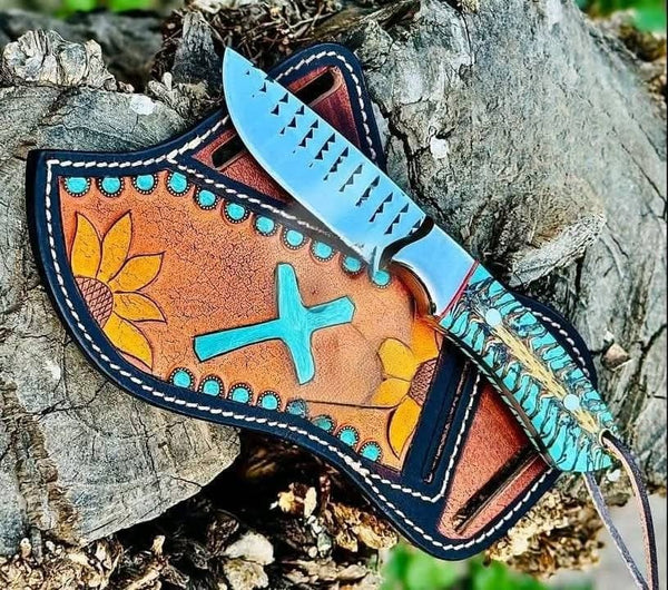 Handmade horse rasp knife and sheath with pinecone handle image 0