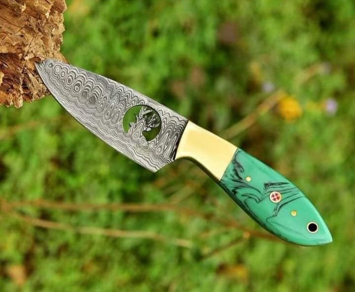 8" Damascus steel custom cowboy knife with cross draw leather sheath image 0