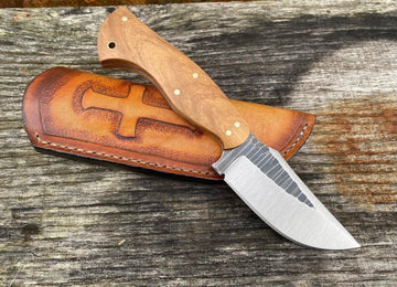 Ranch Cowboy knife and leather sheath with cross tooling image 0