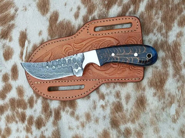 Damascus steel handmade cowboy knife with  black pine cone handle image 0