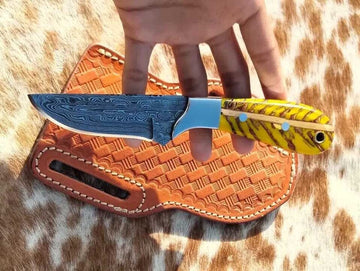 7.5'' Best Cowboy skinner knife with sheath - yellow pinecone handle image 0