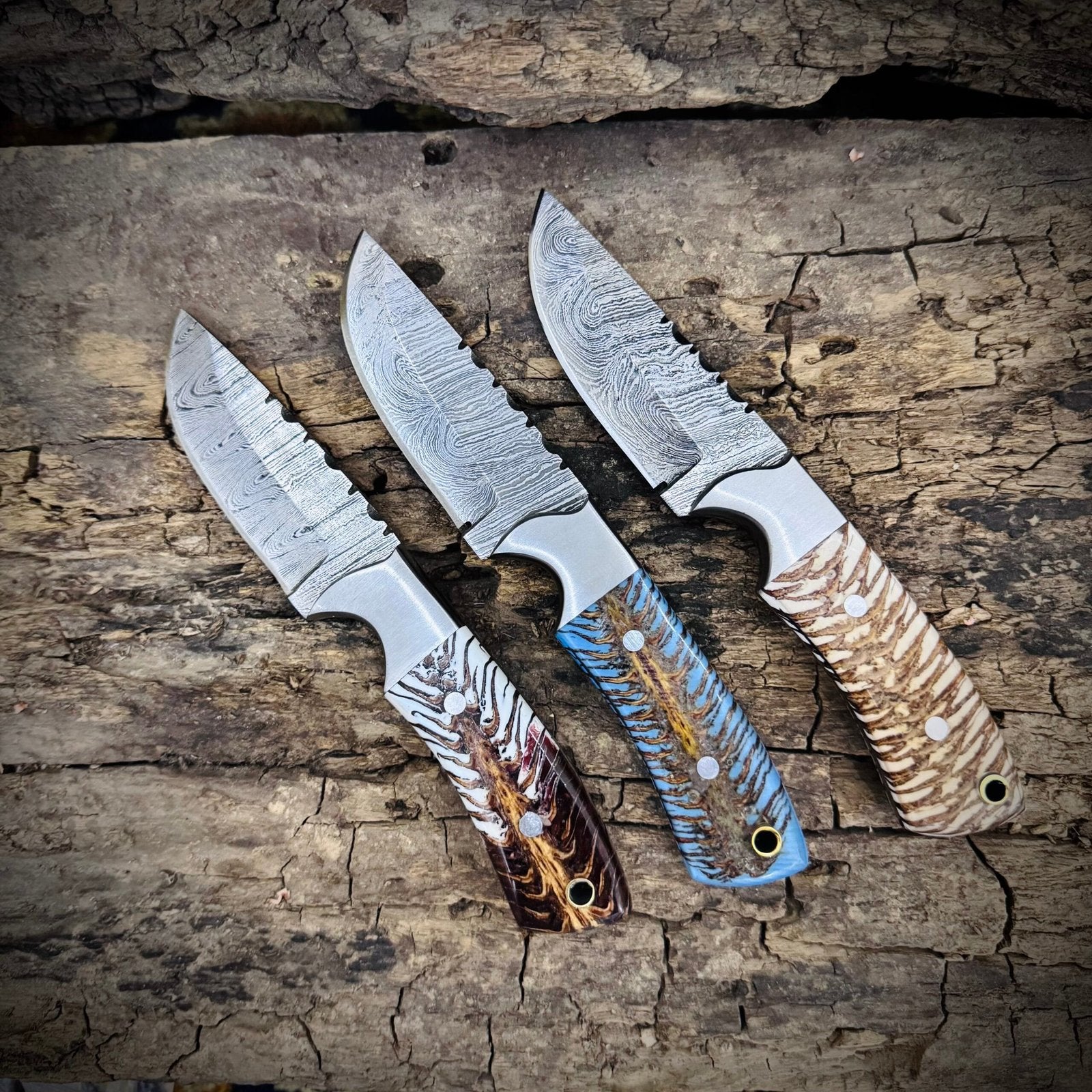 Damascus Cowboy knife set with sheath New year 2025 offer image 0
