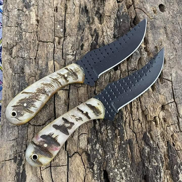 Rasp steel black coated Cowboy knife with sheep horn handle Christmas offer image 0