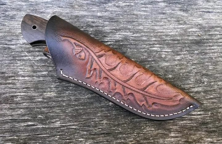 Cowboy hunter knife with rose wood handle and finger hole grip image 2