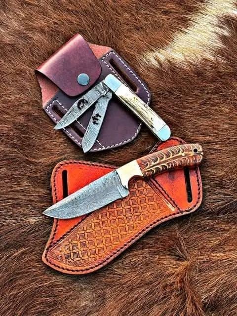 Cowboy knife deal - Trapper double blade knife and skinner knife set with sheath| New year offer image 0