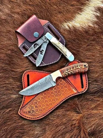 Cowboy knife deal - Trapper double blade knife and skinner knife set with sheath| New year offer image 0