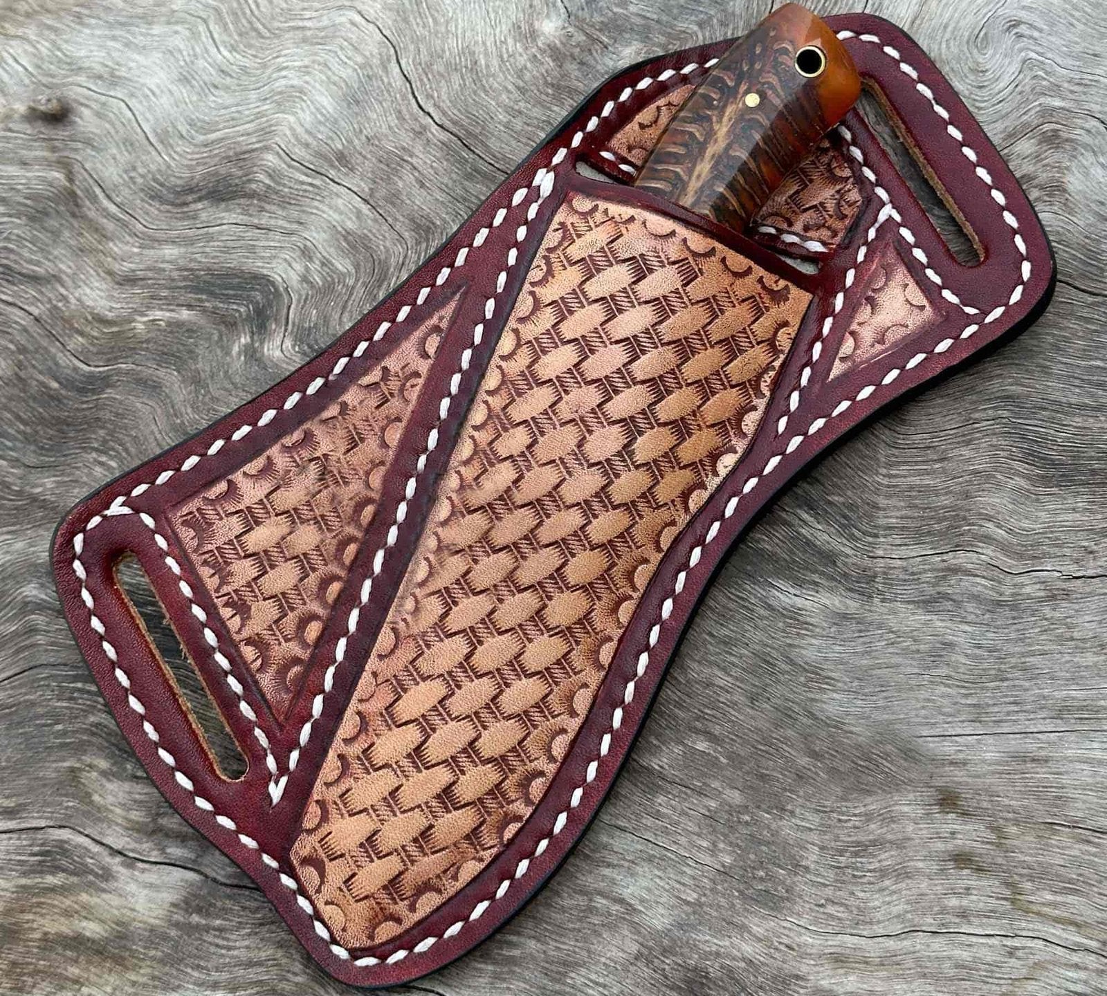 Damascus Steel Fixed Blade Cowboy Knife With Pancake Sheath image 3