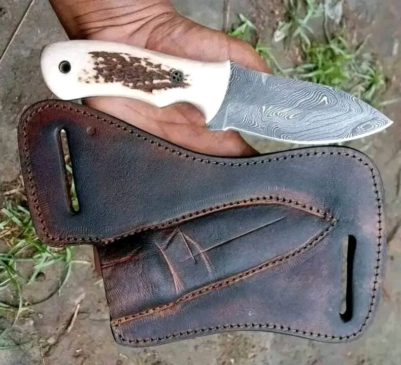 Beautiful handmade Cowboy knife with Damascus steel blade and antler handle image 0