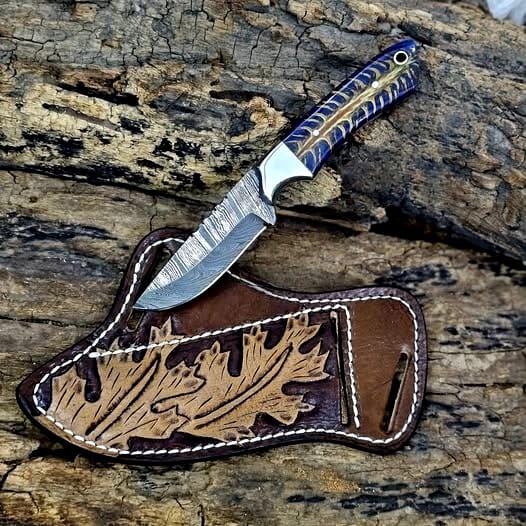 Damascus steel Western Knife with handmade leather sheath