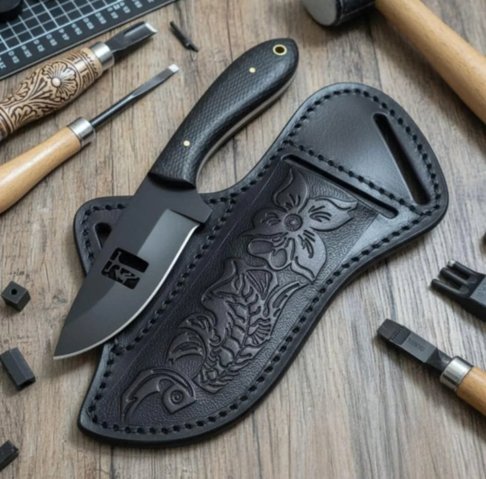 D2 steel handmade cowboy skinner knife with black sheath