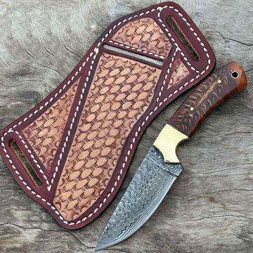 Damascus Steel Fixed Blade Cowboy Knife With Pancake Sheath image 0