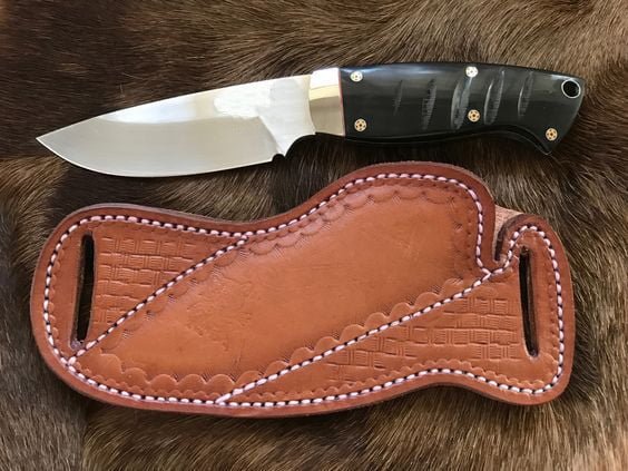 Cowboy Knife With Leather Sheath , D2 Steel , Sheep Horn Handle Fixed Blade Knife image 0