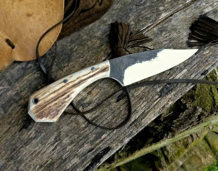 Cowboy Knife And Sheath Set Forged 5160 Blade , Stag Antler Handle image 0