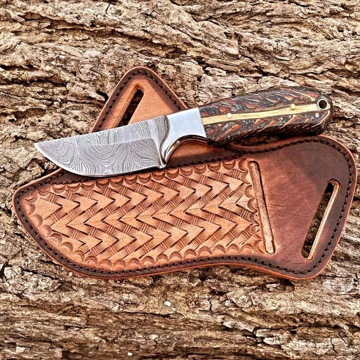 Damascus Steel Cowboy Knife With Leather Sheath image 0