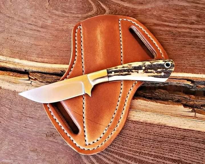 Cowboy Knife With Pancake Sheath Handmade D2 Blade & Stag Handle image 0