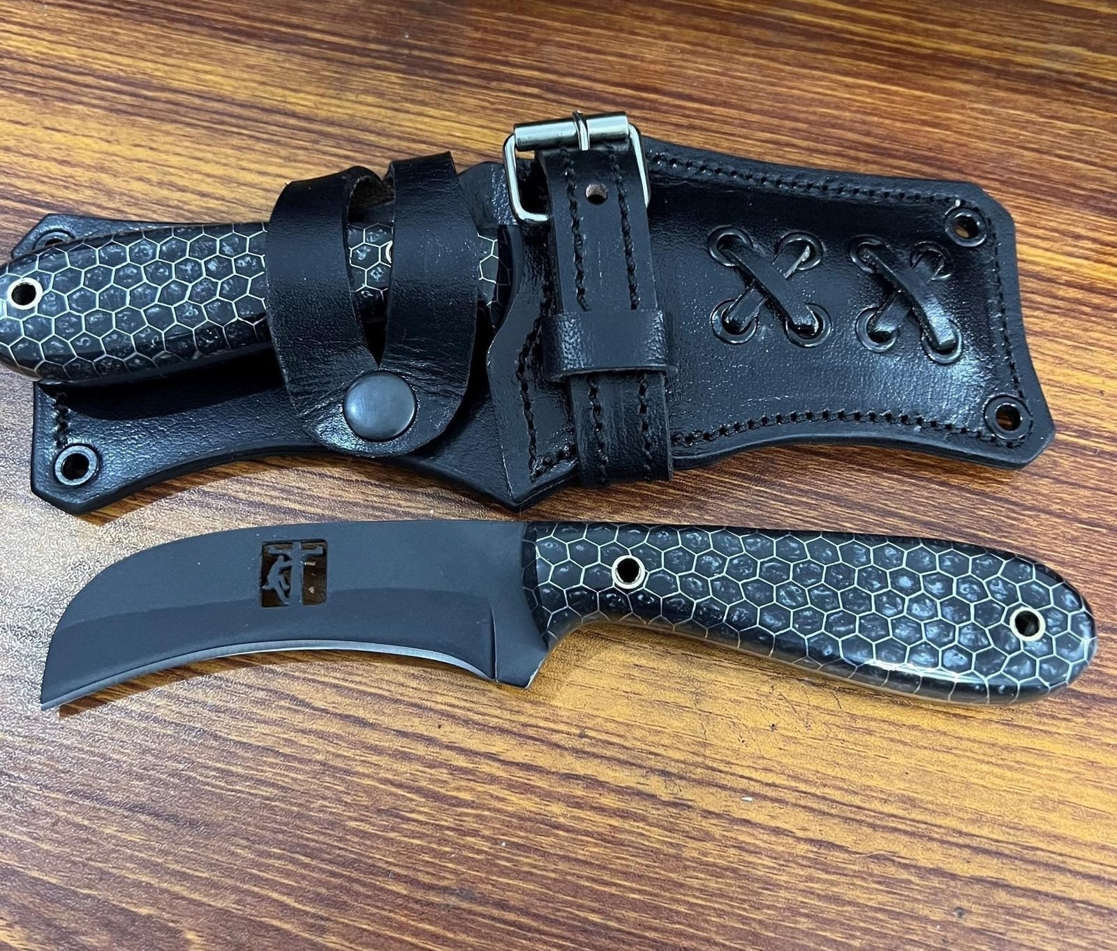 Custom made 1095 steel Hawksbill Lineman Skinner knife with honeycomb handle image 0