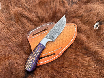 Damascus steel Cowboy skinner knife with cross draw sheath image 0