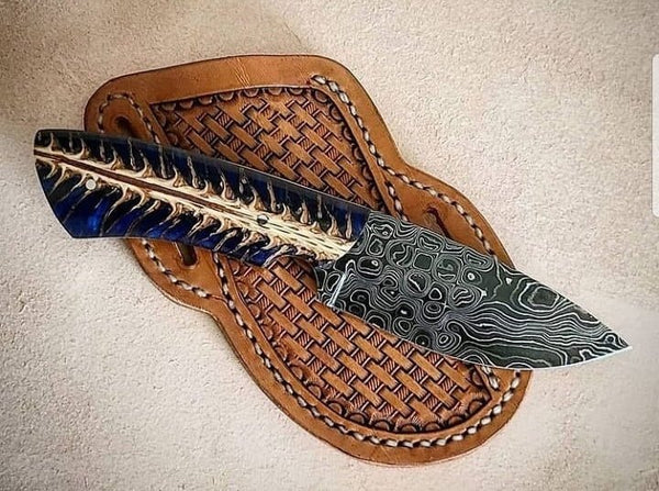 Pine cone Damascus hunting cowboy knife image 0
