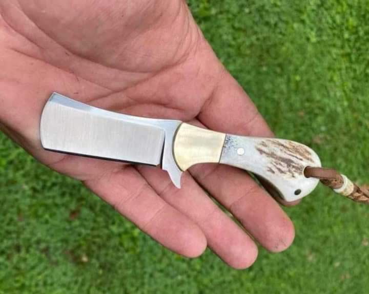 D2 steel handmade bull cutter hunting knife stag horn handle and leather sheath image 0