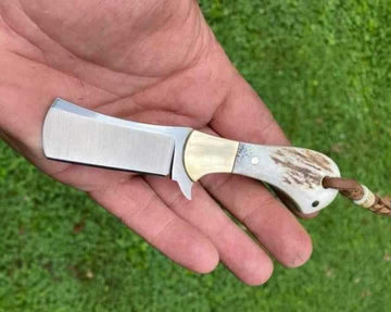 D2 steel handmade bull cutter hunting knife stag horn handle and leather sheath image 0