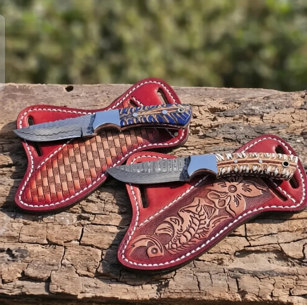 Damascus steel western cowboy knife buy 1 get 1 free offer