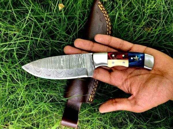 Texas Cowboy Knife Damascus Steel With Sheath