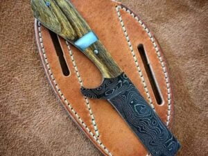 Damascus Cowboy Bull Cutter Knife With Sheath