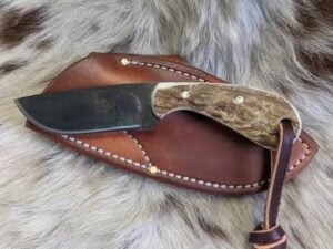 Cowboy Boot Knife D2 Steel Acid Wash & Stag Antler Handle